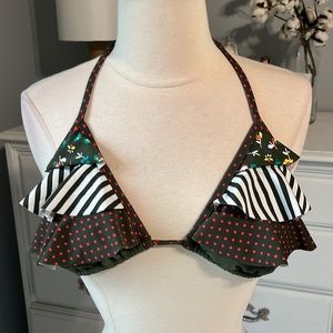 Bikini Top M Tiered Multicolor Floral Polka Dot